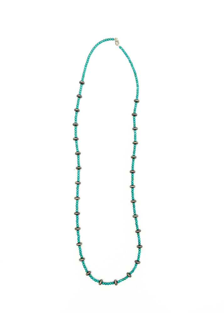 36" Green Turquoise and Faux Navajo Pearl Beaded Necklace