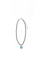 13" Dainty Faux Navajo Pearl Necklace With Oval Turquoise Pendant