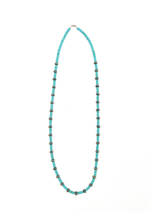 36" Turquoise and Faux Navajo Pearl Beaded Necklace