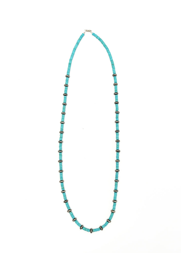 36" Turquoise and Faux Navajo Pearl Beaded Necklace